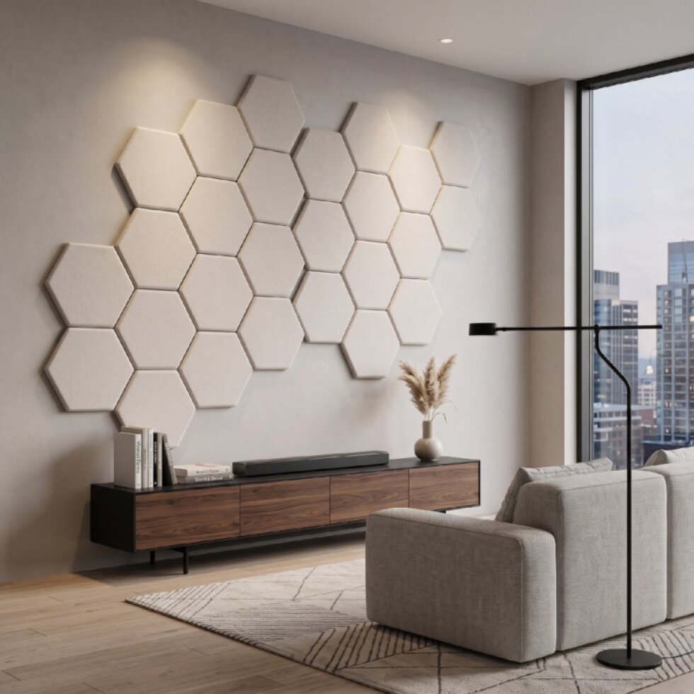 Čalouněný nástěnný panel HEXAGON více rozměrů krémová MyBestHome