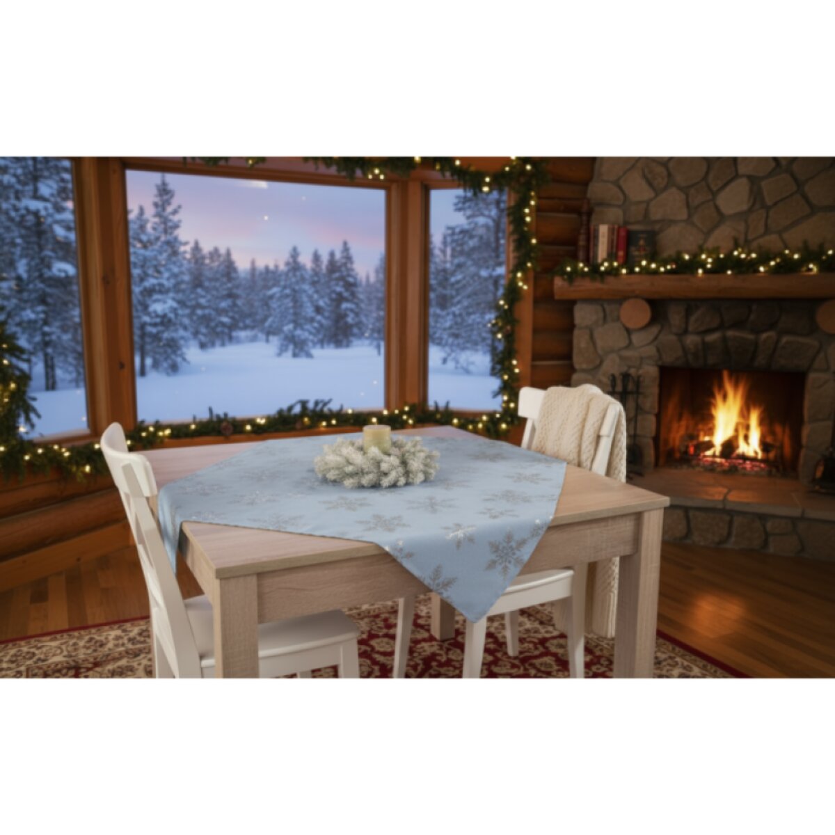 Vánoční ubrus na stůl SNOWFLAKE světle modrá 85x85 cm