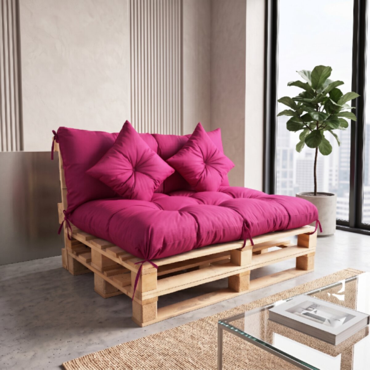 Interiérový polstr na palety LIVING 36 tmavě růžová – do obývacího pokoje MyBestHome