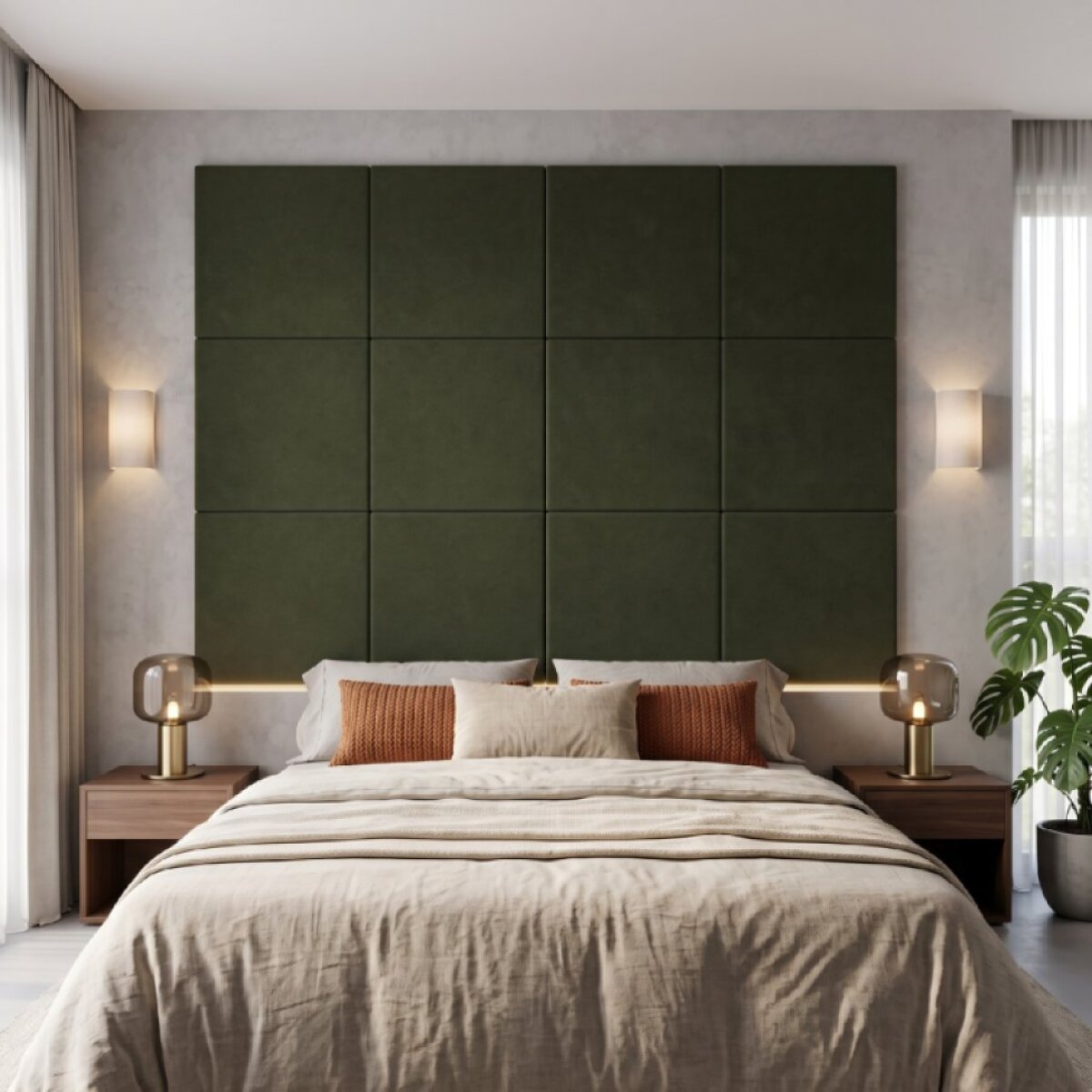 Čalouněný nástěnný panel různé rozměry khaki čtverec MyBestHome