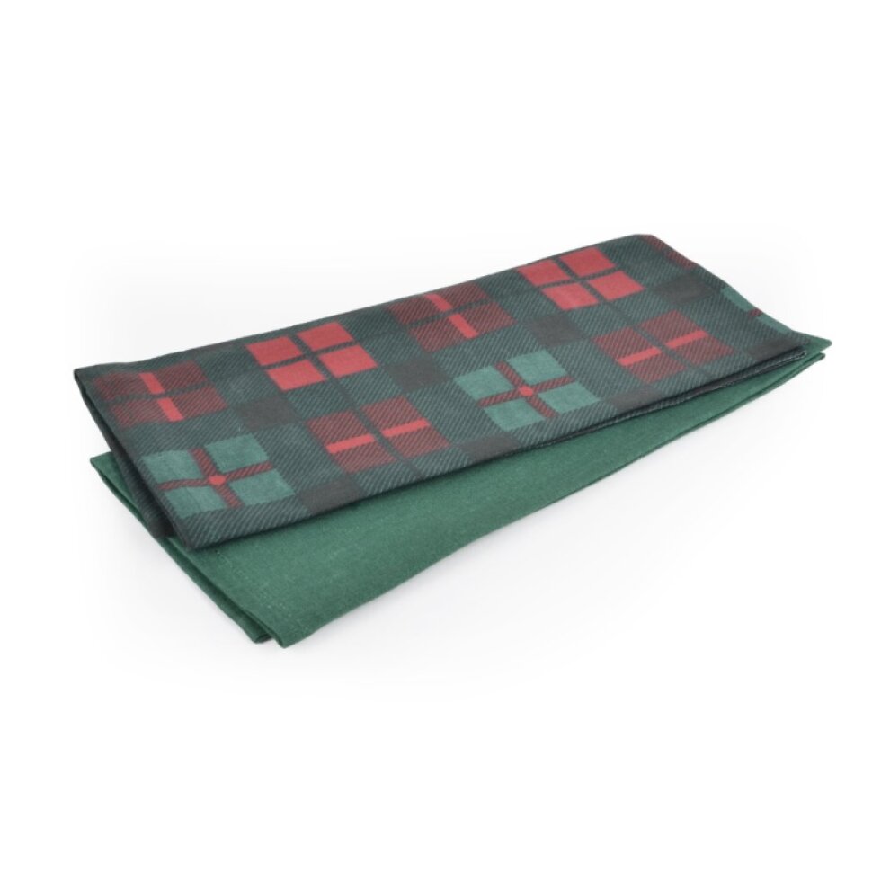 Sada vánočních kuchyňských utěrek FESTIVE FEAST 45 × 65 cm kostky/zelená – 2 ks