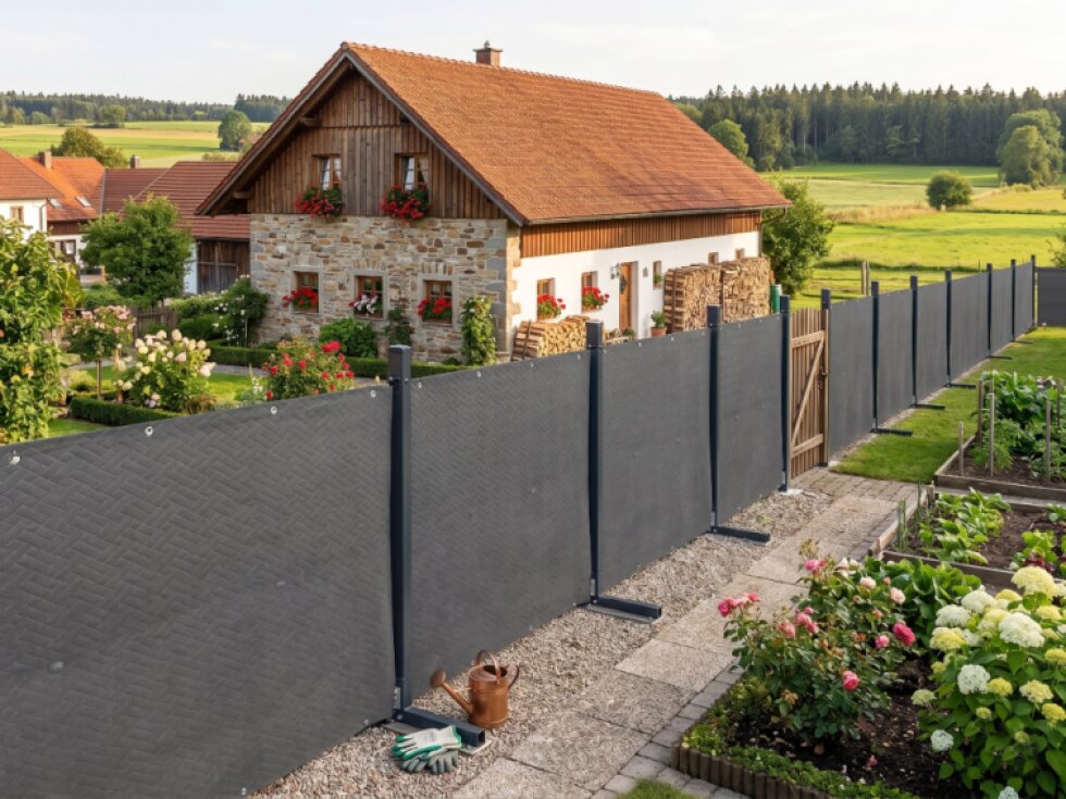 Stínící plotová zástěna 1,2x5 m PREMIUM, ratanový vzor grafitová, 240g/m2 MyBestHome
