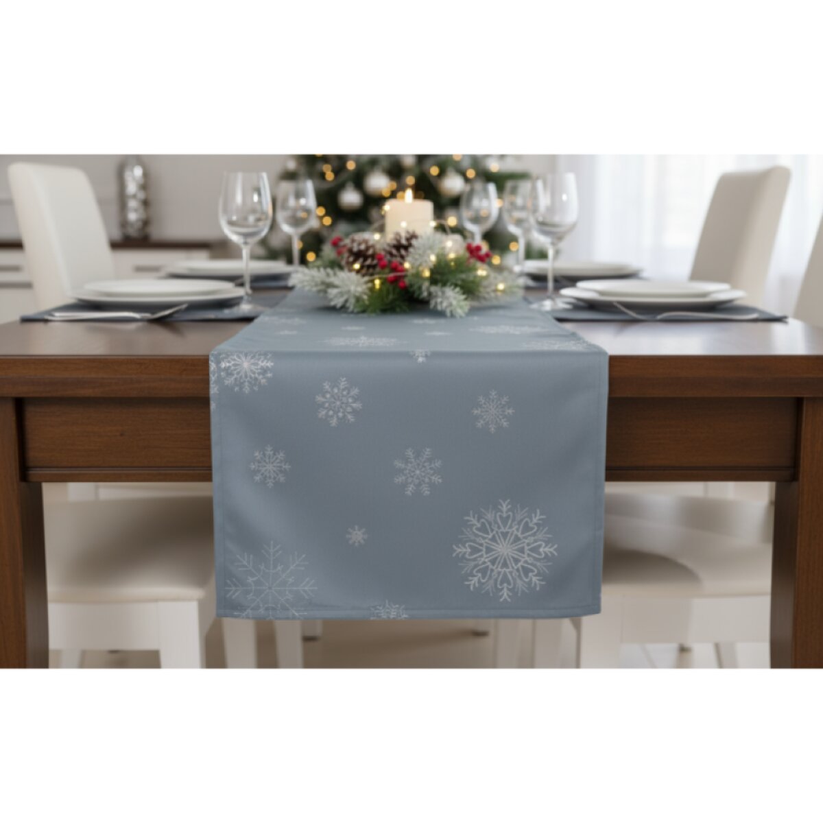 Vánoční běhoun na stůl SNOWFLAKE světle modrá 40x140 cm