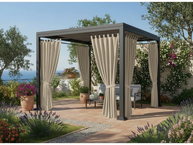 Venkovní zahradní závěs s poutky na suchý zip LISBOA světle béžová 03 různé rozměry Mybesthome