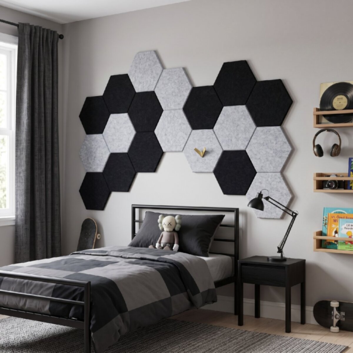 Dekorativní filcový nástěnný panel CROSS šedá 40x46 cm hexagon - sada 2 ks