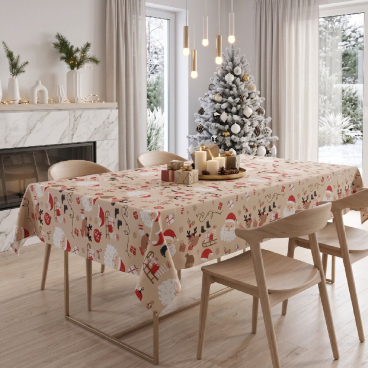 Vánoční ubrus na stůl NATALE MAGIC II. béžová motiv E 130x170 cm