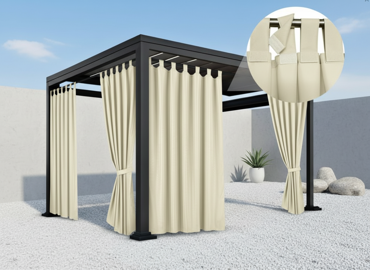 Venkovní zahradní závěs s poutky na suchý zip LISBOA světle krémová 06 různé rozměry Mybesthome