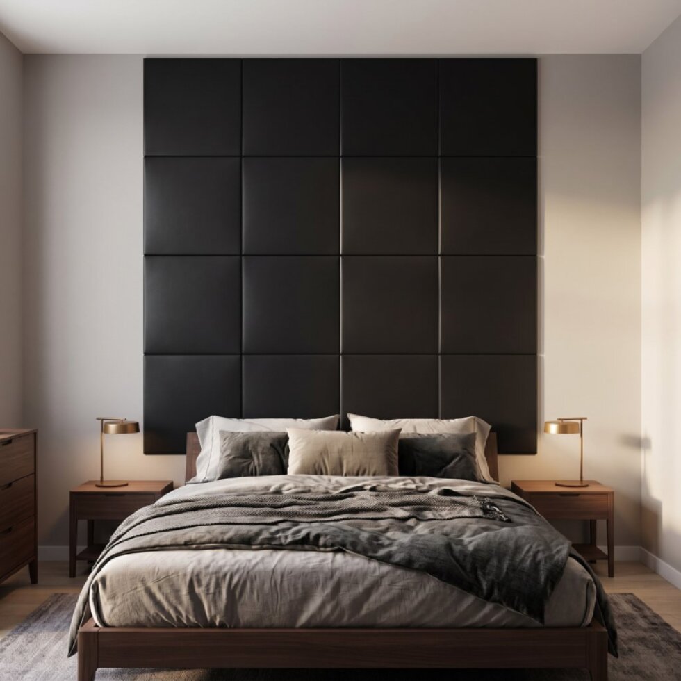 Čalouněný nástěnný panel s EKO KŮŽÍ různé rozměry černá čtverec MyBestHome