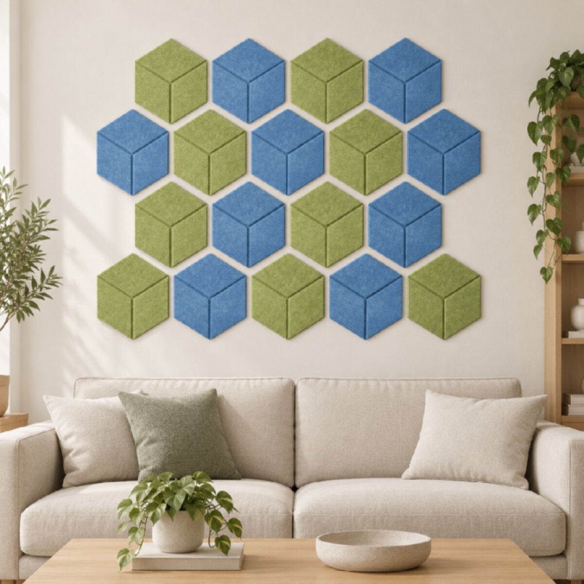 Dekorativní filcový nástěnný panel CROSS DESIGN zelená 40x46 cm hexagon - sada 2 ks