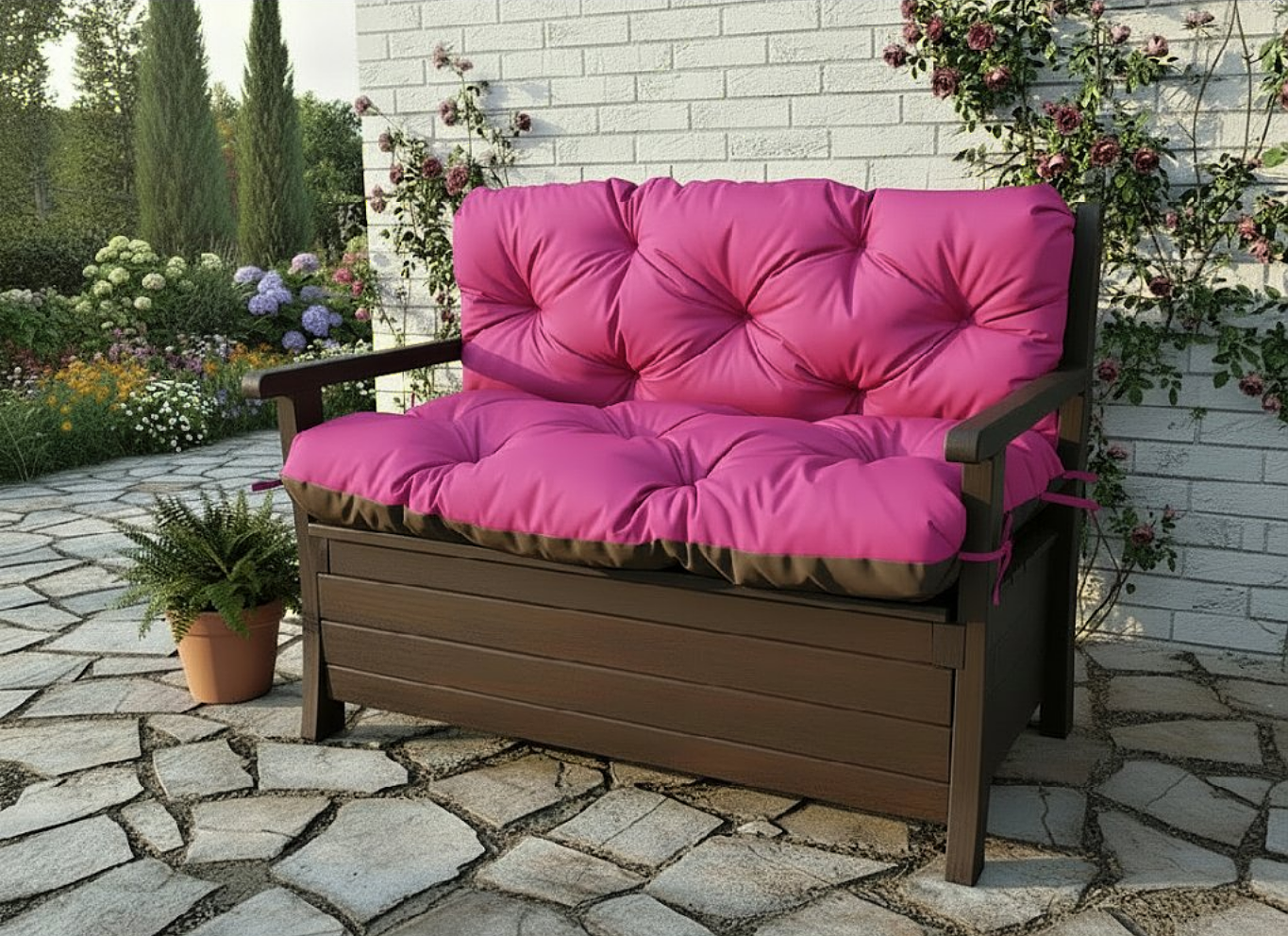 Prošívané sezení JONAS color 36 RŮŽOVÁ různé rozměry, polstr na zahradní lavici - sedák s opěrkou, Mybesthome