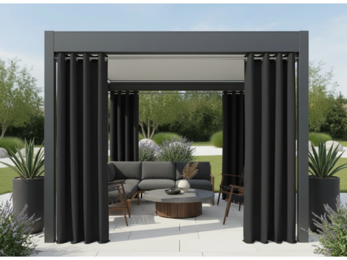 Venkovní zahradní závěs s kroužky GARDENIA RING černá, šířka 140 cm výška různé rozměry Mybesthome