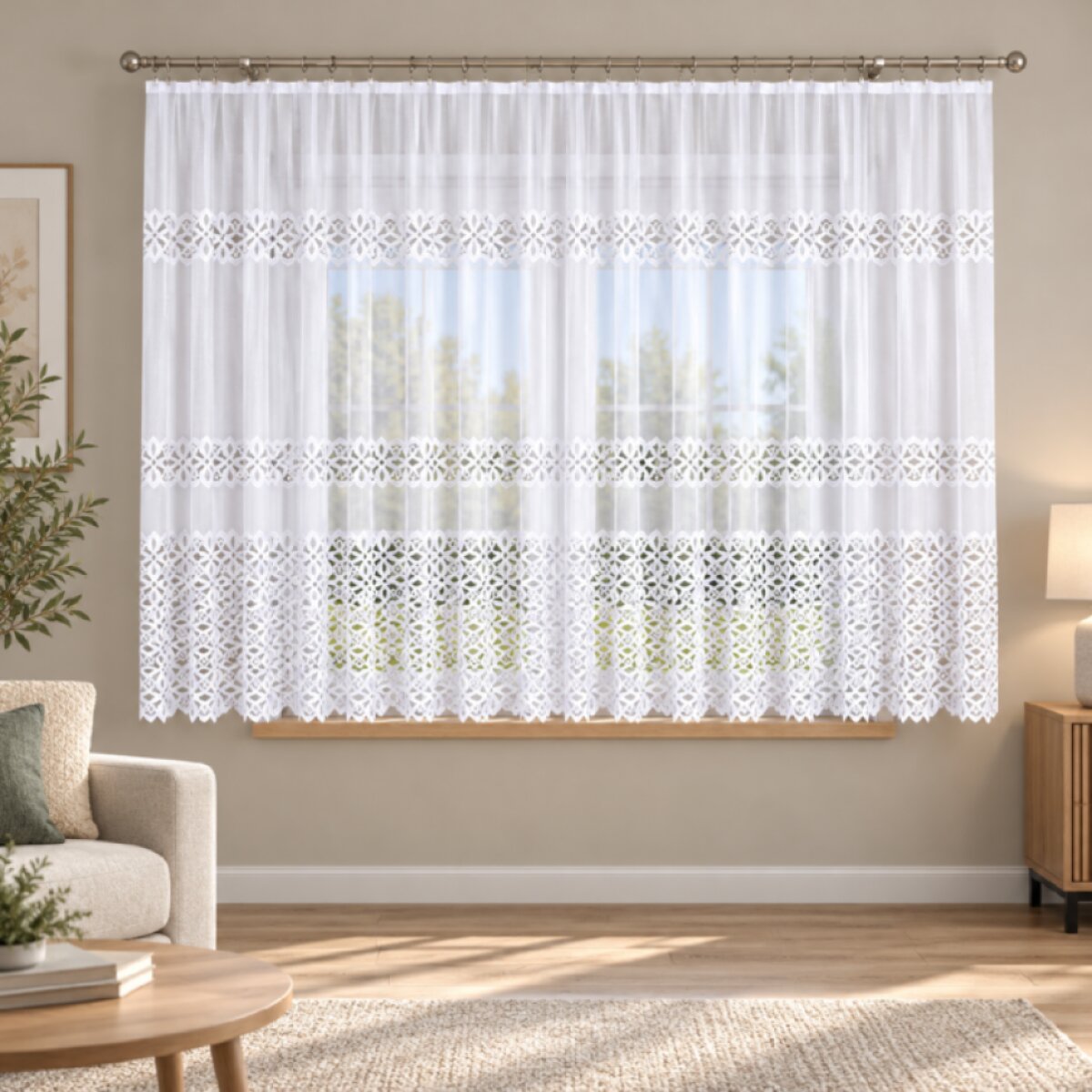Žakárová záclona na žabky ADRIANNA LINE 500x160 cm