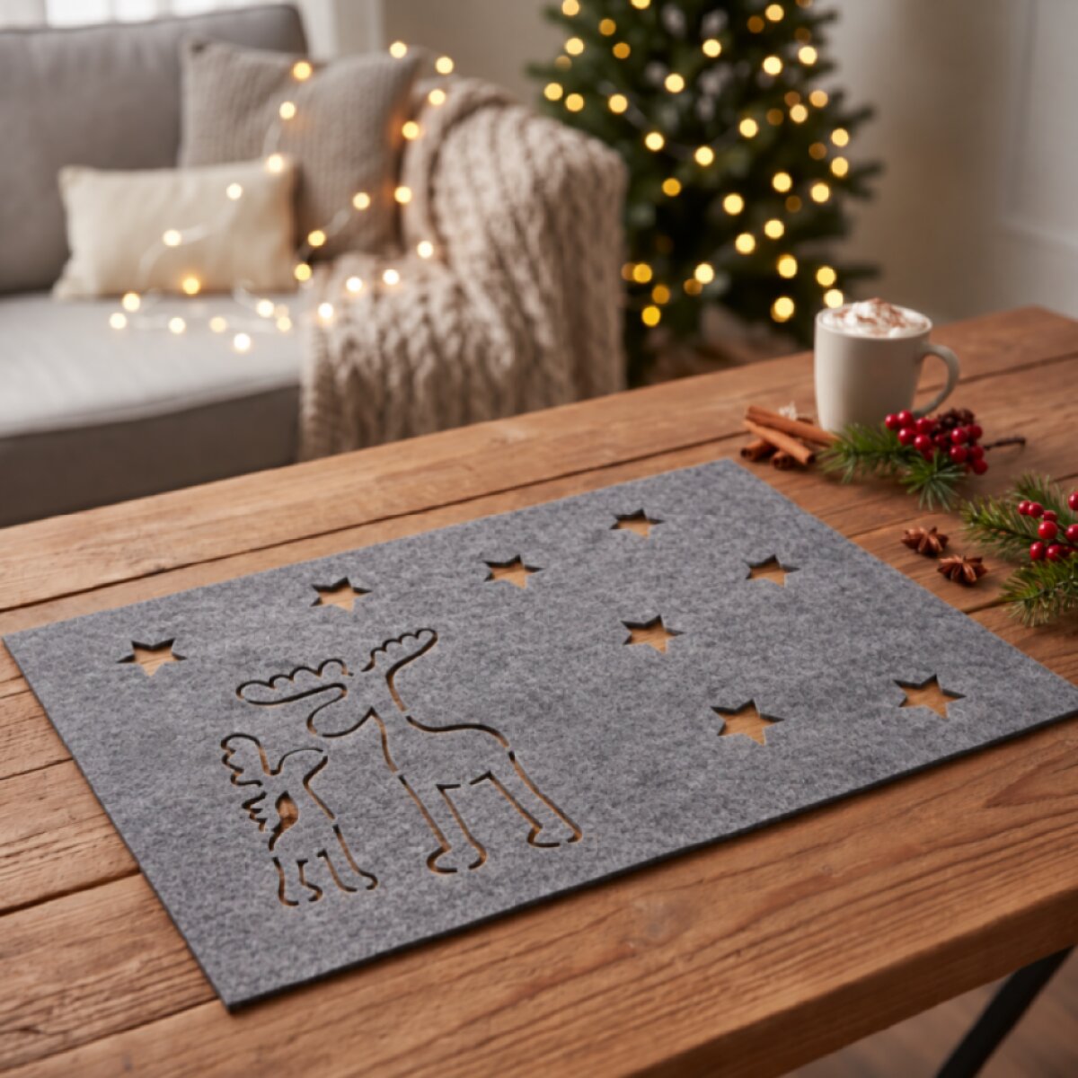 Vánoční filcové prostírání NATALE IV. šedá 30x40 cm
