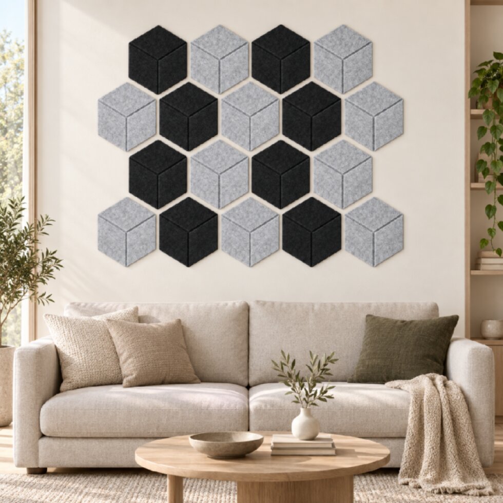Dekorativní filcový nástěnný panel CROSS DESIGN šedá 40x46 cm hexagon - sada 2 ks