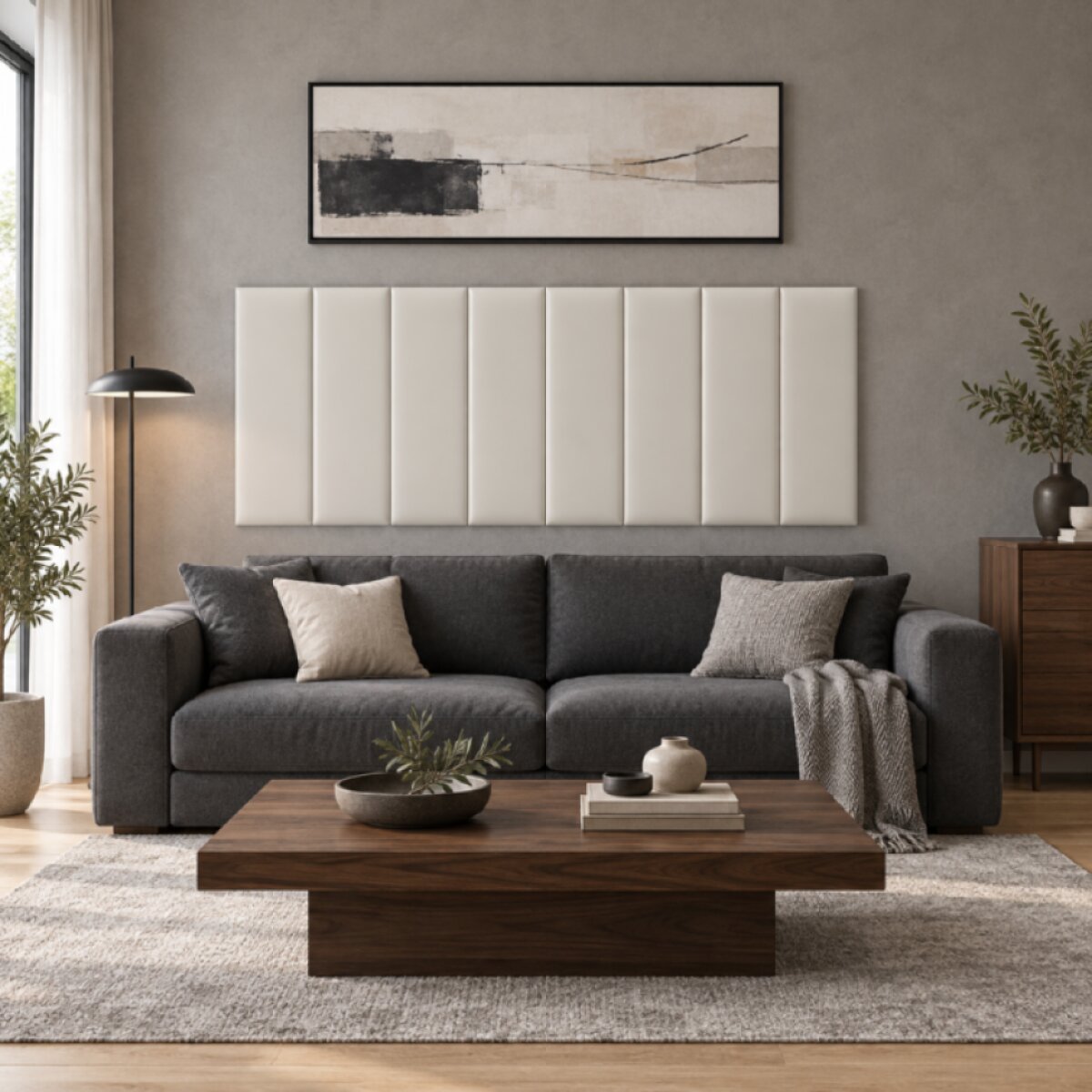 Čalouněný nástěnný panel s EKO KŮŽÍ různé rozměry x šířka 20 cm krémová obdélník MyBestHome