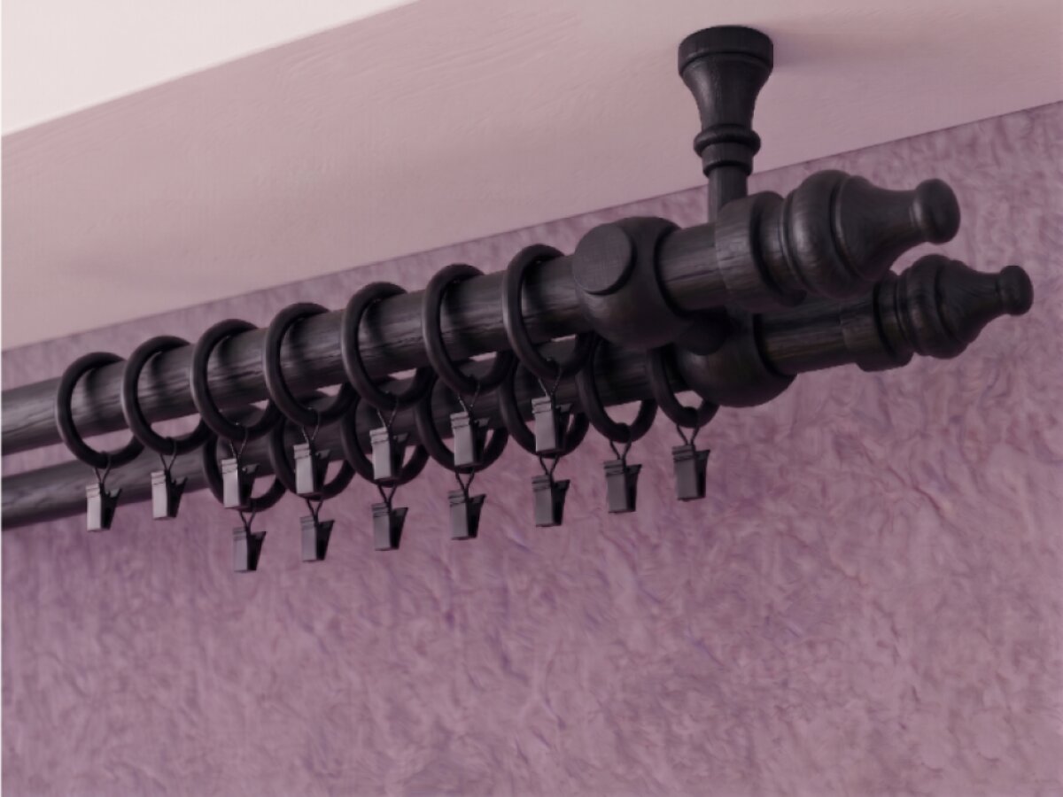 Dřevěná garnýž Ø 28 mm více rozměrů LINDA TOP FIX černá dvouřadá Mybesthome