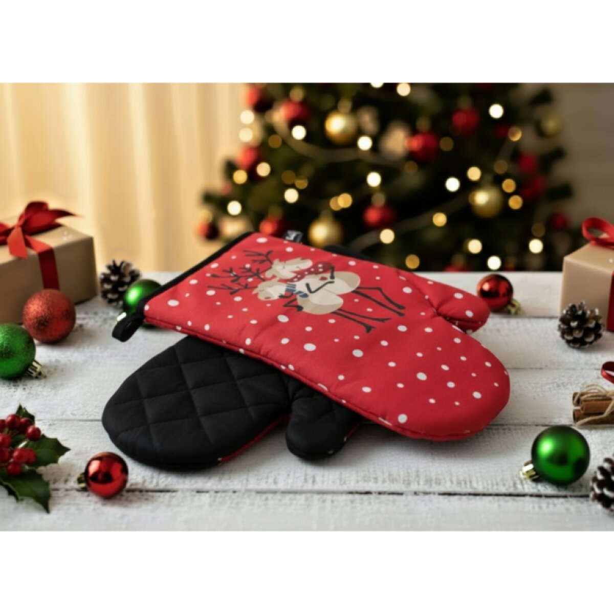 Vánoční kuchyňské rukavice SMILING XMAS červená 18x30 cm – 2 ks