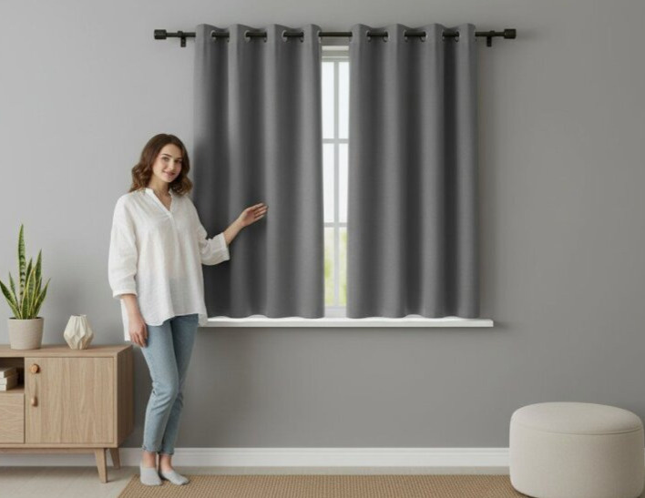 Zatemňovací krátký závěs s kroužky "BLACKOUT" NEW VITORIA 135x160 cm šedá (cena za 1 kus) Mybesthome