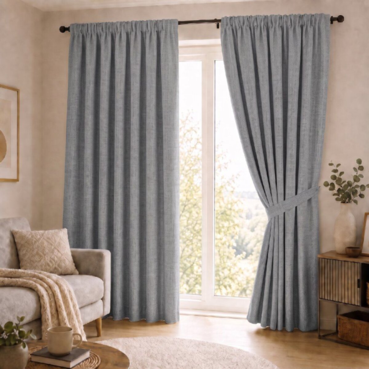 100% zatemňující závěs 140×250 cm SUPER BLACKOUT světle šedý 002 s řasící páskou
