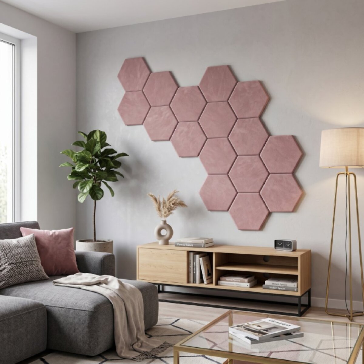 Čalouněný nástěnný panel HEXAGON více rozměrů růžová MyBestHome