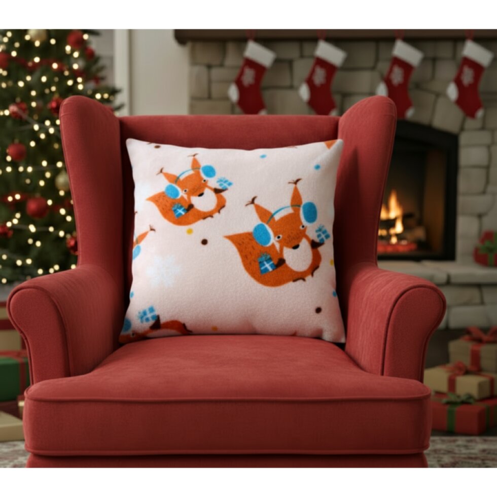 Vánoční povlak na polštář X-MAS FRIENDS veverka se sluchátky 40x40 cm