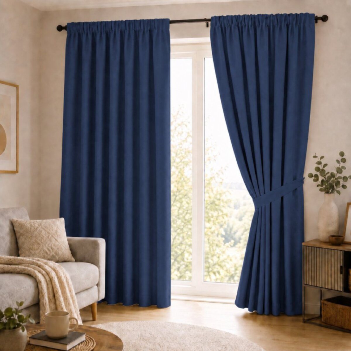 100% zatemňující závěs 140×250 cm SUPER BLACKOUT tmavě modrý 037 s řasící páskou