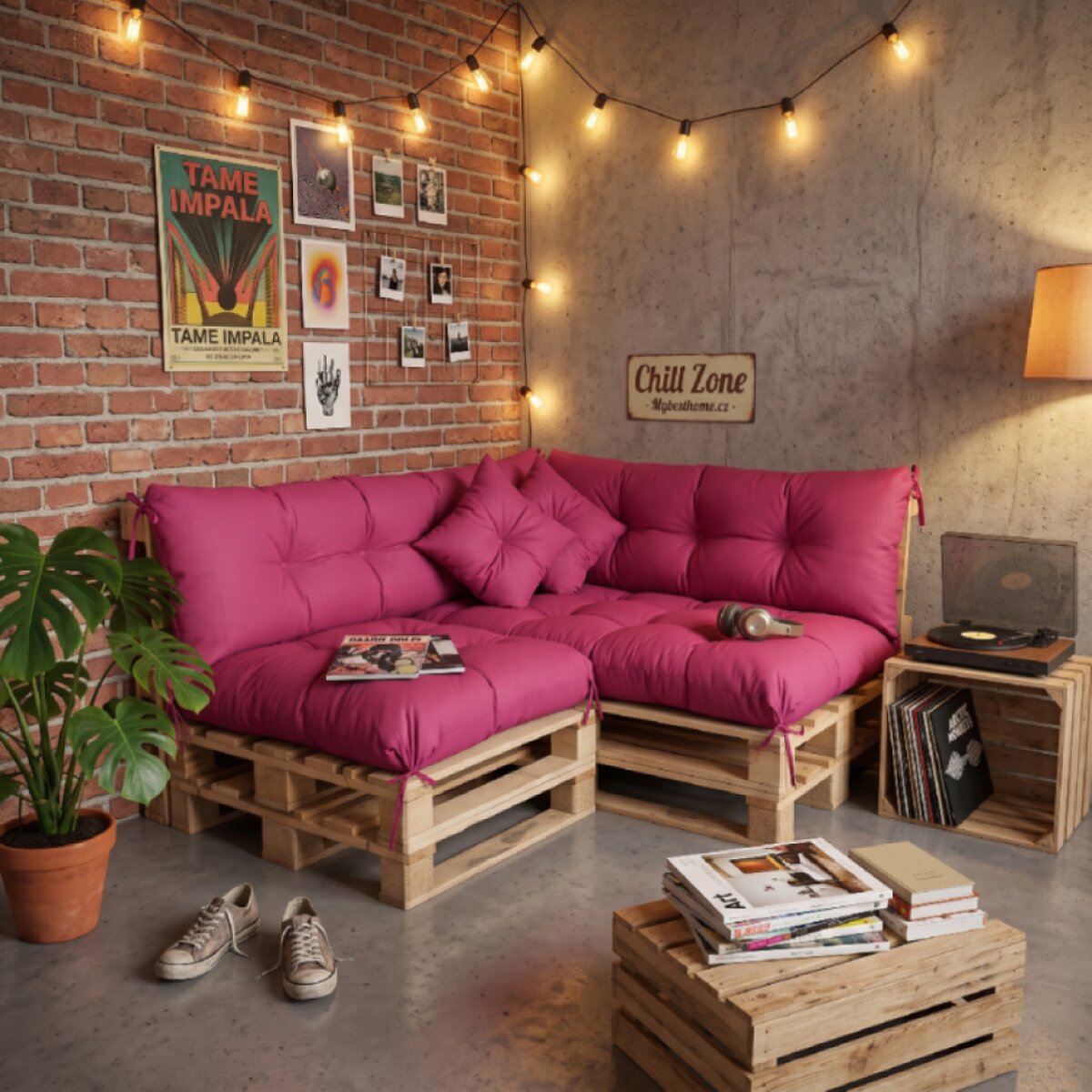 Interiérový polstr na palety CHILL ZONE 36 relax, gaming, mladé bydlení tmavě růžová Mybesthome