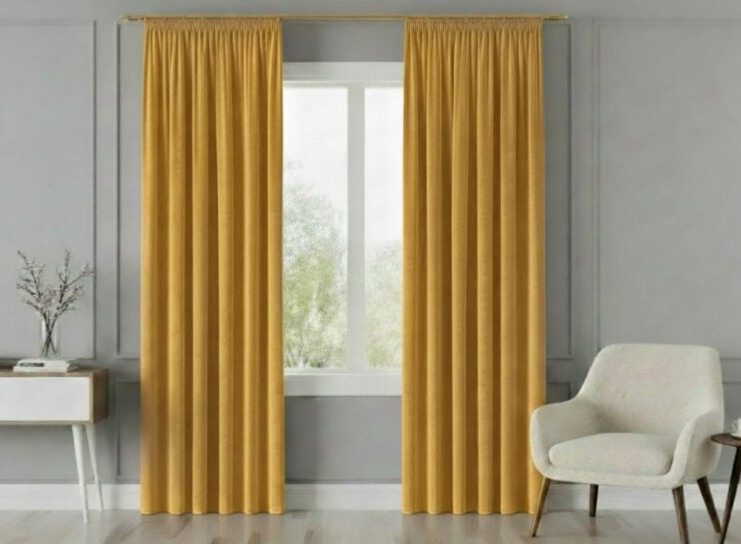 Dekorační závěs s řasící páskou VALMONT 140 cm x 250 nebo 260 cm color 009 mustard/hořčicová (cena za 1 kus) MyBestHome