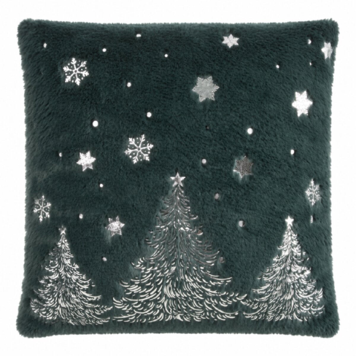 Vánoční povlak na polštář STŘÍBRNÉ STROMEČKY zelený 45×45 cm
