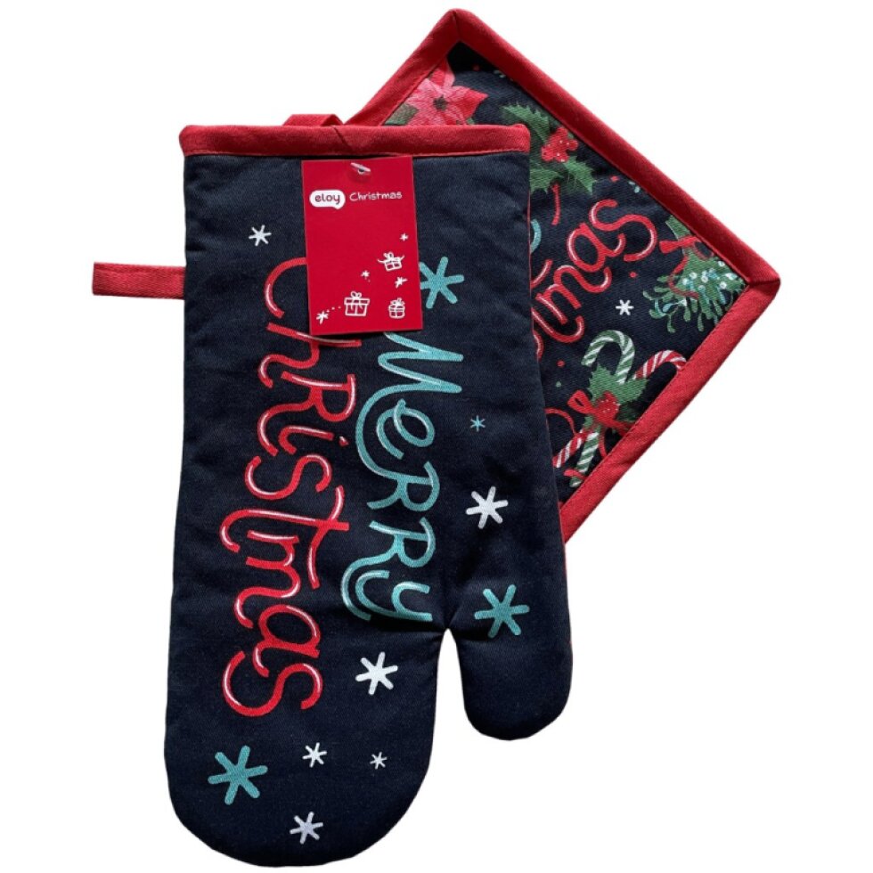 Vánoční kuchyňská rukavice a chňapka CHRISTMASSY modrá – 2 ks