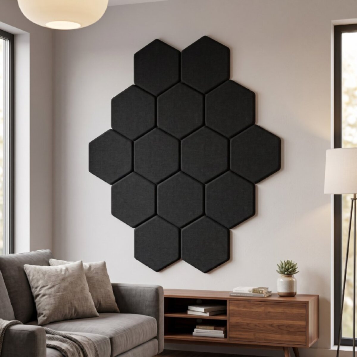 Čalouněný nástěnný panel HEXAGON více rozměrů černá MyBestHome