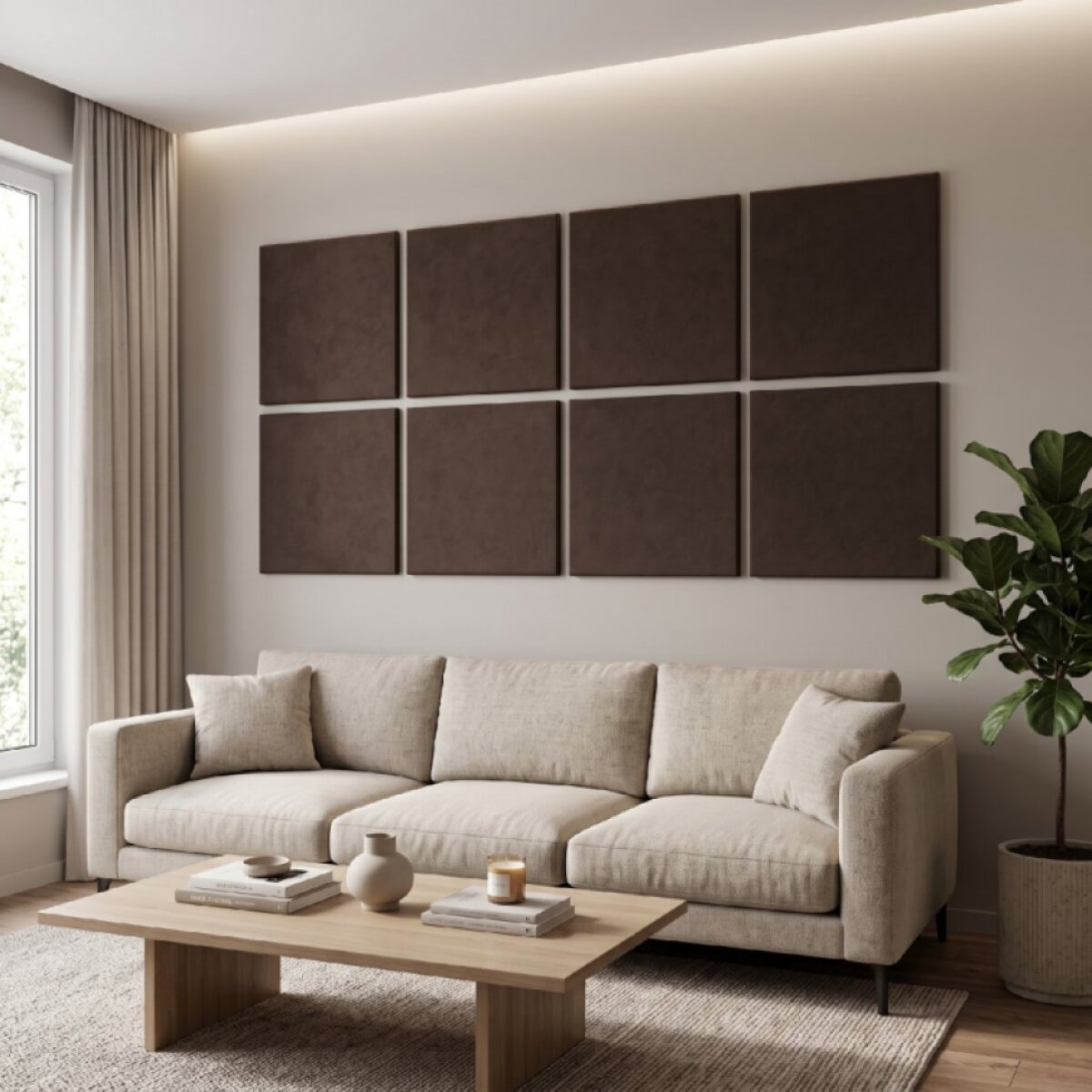 Čalouněný nástěnný panel různé rozměry hnědá čtverec MyBestHome