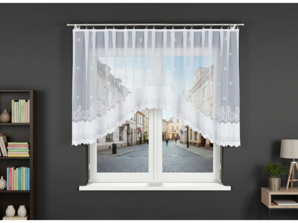 Dekorační krátká vzorovaná záclona na žabky GENOWEFA 120 bílá 300x120 cm MyBestHome