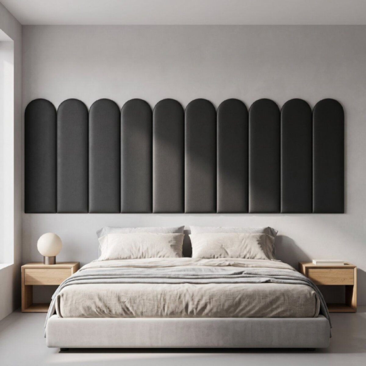 Čalouněný nástěnný panel s EKO KŮŽÍ různé rozměry x šířka 20 cm grafitová oblouk MyBestHome