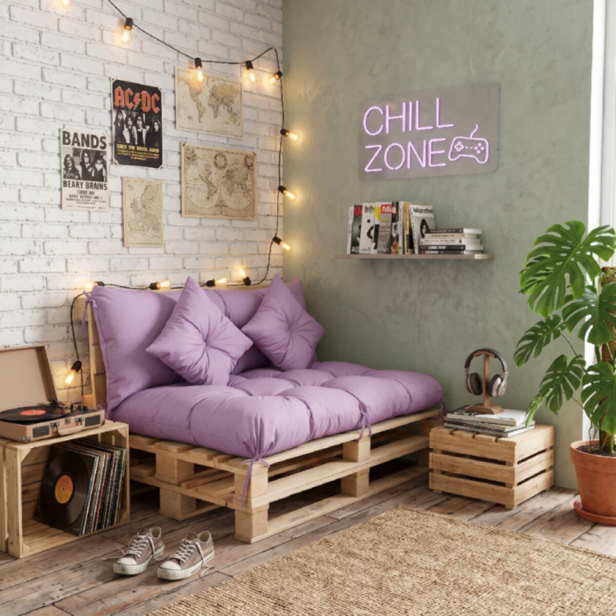 Interiérový polstr na palety CHILL ZONE 30 relax, gaming, mladé bydlení lila Mybesthome