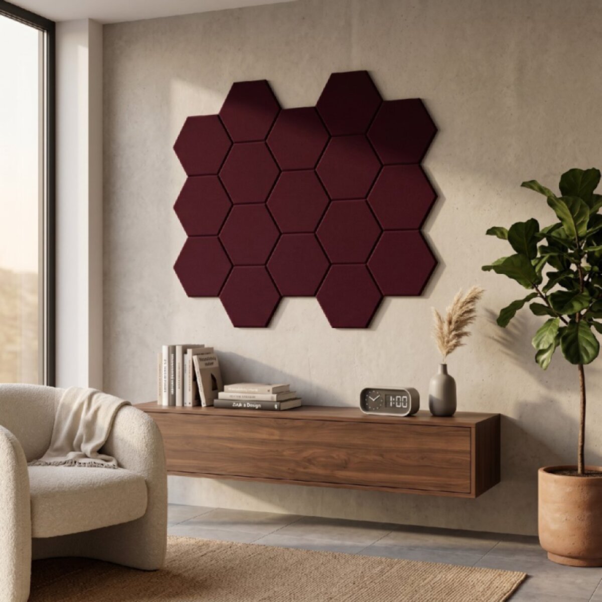 Čalouněný nástěnný panel HEXAGON více rozměrů vínová MyBestHome