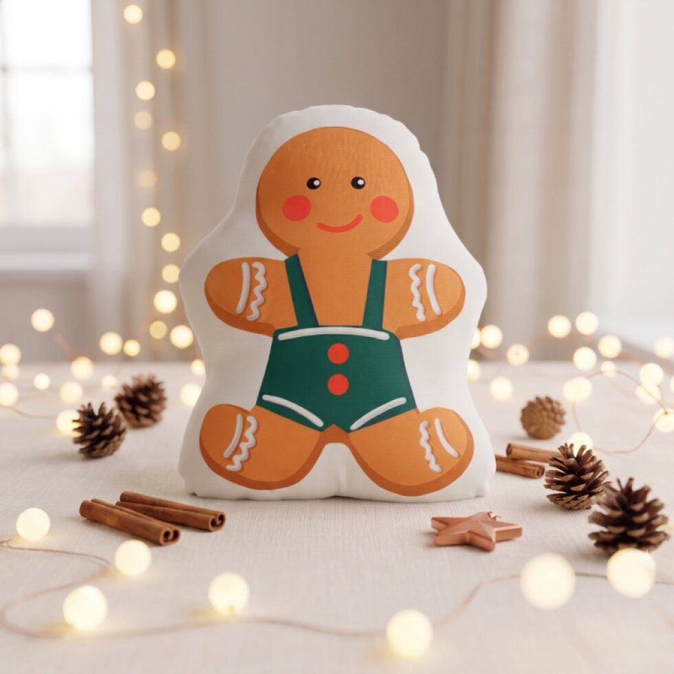 Vánoční tvarovaný polštář XMAS FRIENDS Pan Perníček 23x35x7 cm