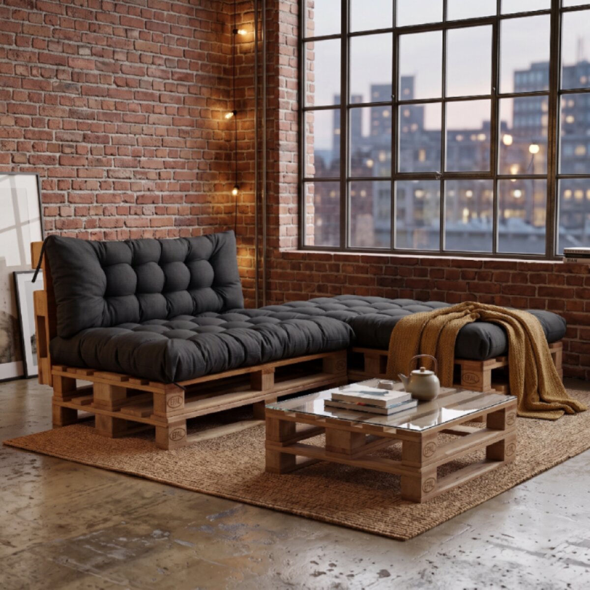 Interiérový polstr na palety LOFT 01 - černá pro paletové sezení do obývacího pokoje Mybesthome