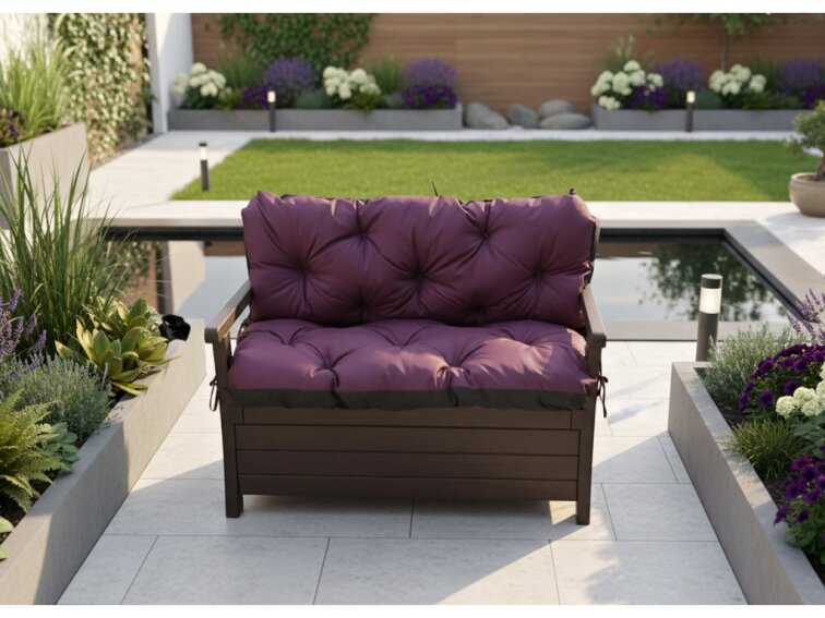 Prošívané sezení JONAS color 15 ŠVESTKOVÁ různé rozměry, polstr na zahradní lavici - sedák s opěrkou, Mybesthome