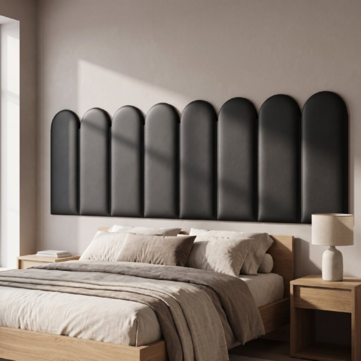 Čalouněný nástěnný panel s EKO KŮŽÍ různé rozměry x šířka 30 cm grafitová oblouk MyBestHome