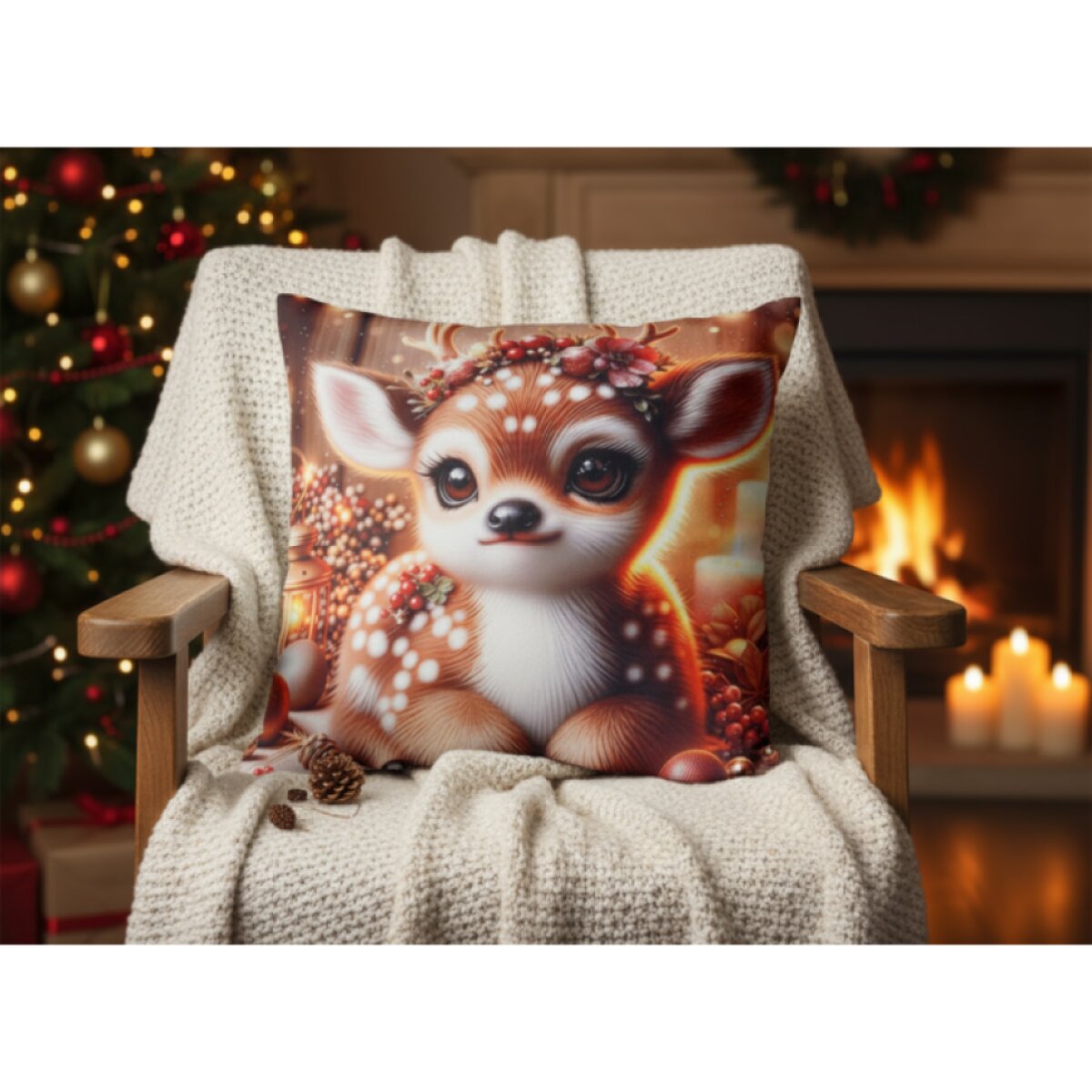Vánoční povlak na polštář CHRISTMAS DEER motiv VI. 40x40 cm