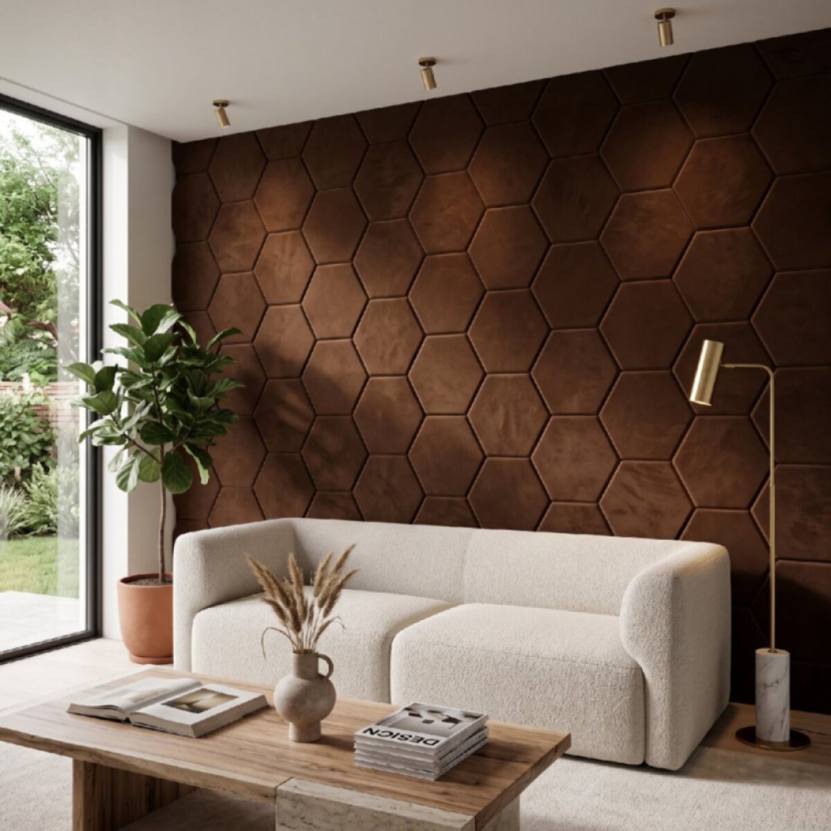 Čalouněný nástěnný panel HEXAGON více rozměrů jantarová MyBestHome