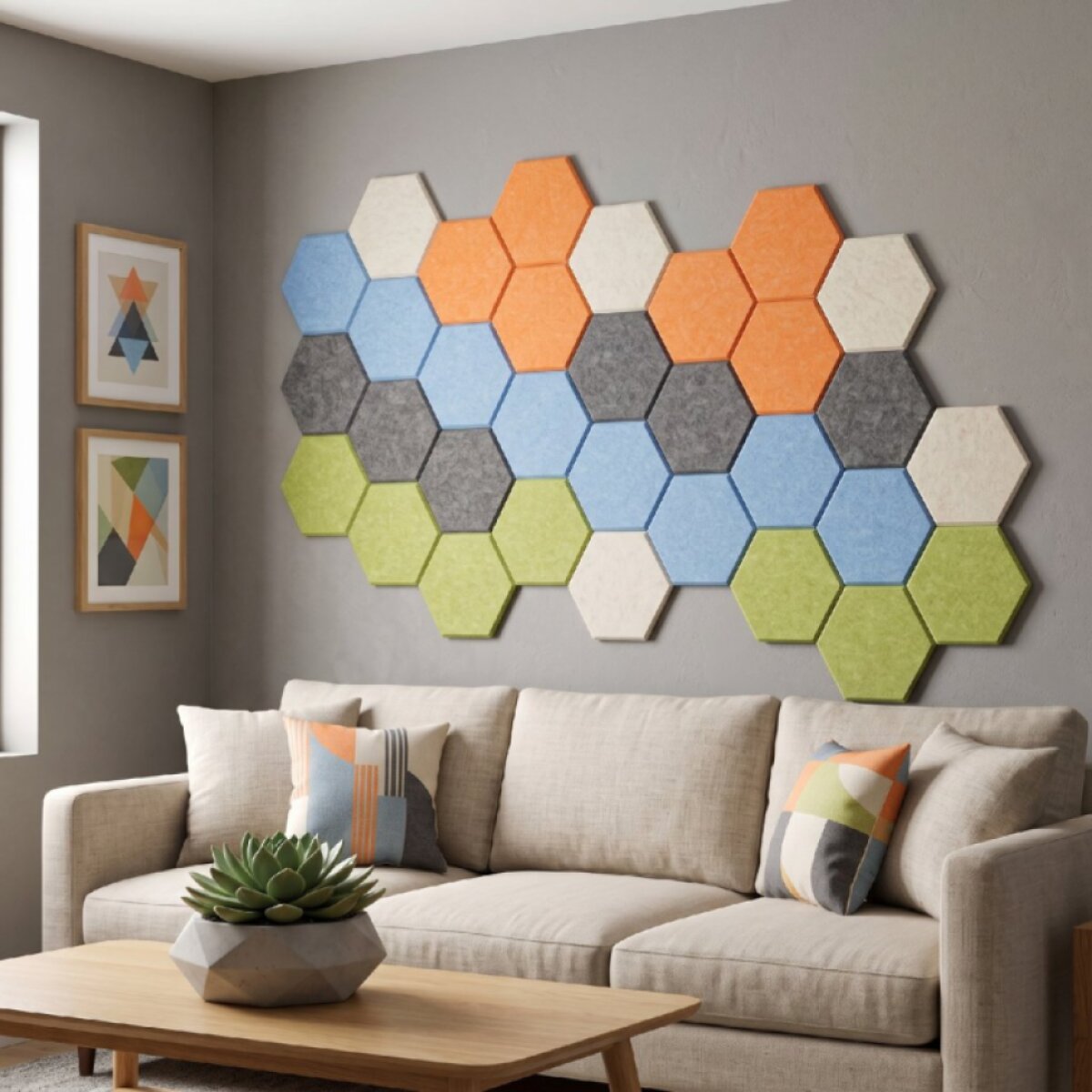 Dekorativní filcový nástěnný panel CROSS zelená 40x46 cm hexagon - sada 2 ks
