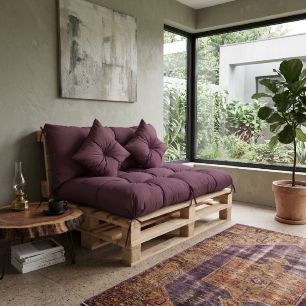 Interiérový polstr na palety LIVING 15 švestková – do obývacího pokoje MyBestHome