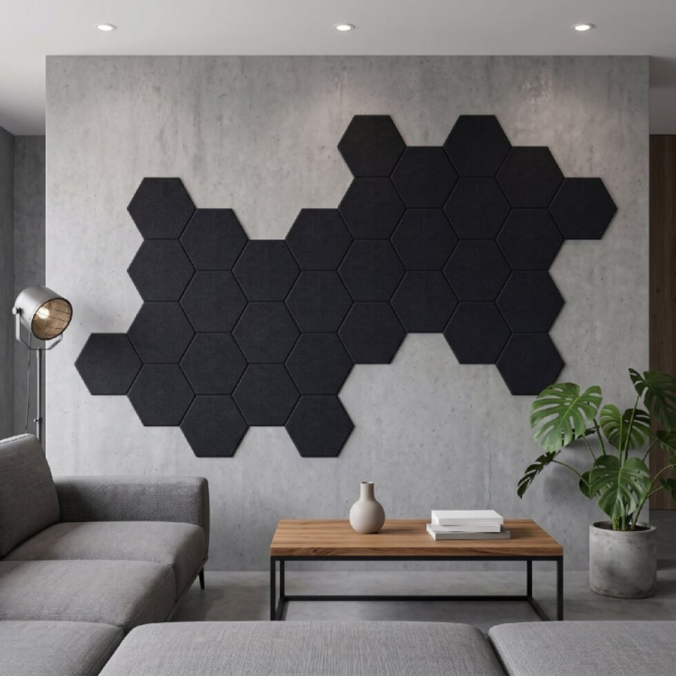 Dekorativní filcový nástěnný panel CROSS černá 40x46 cm hexagon - sada 2 ks
