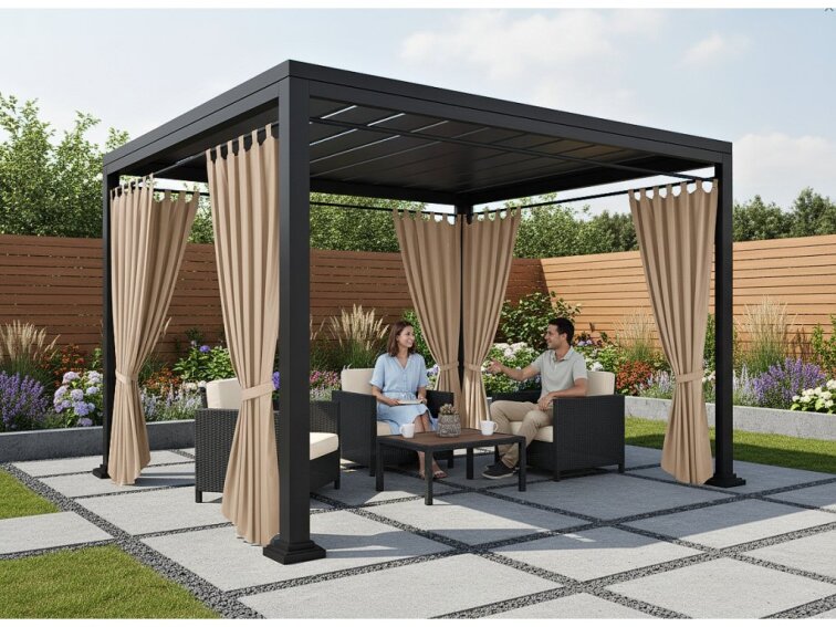 Venkovní zahradní závěs s poutky PORTO béžová 07 různé rozměry Mybesthome