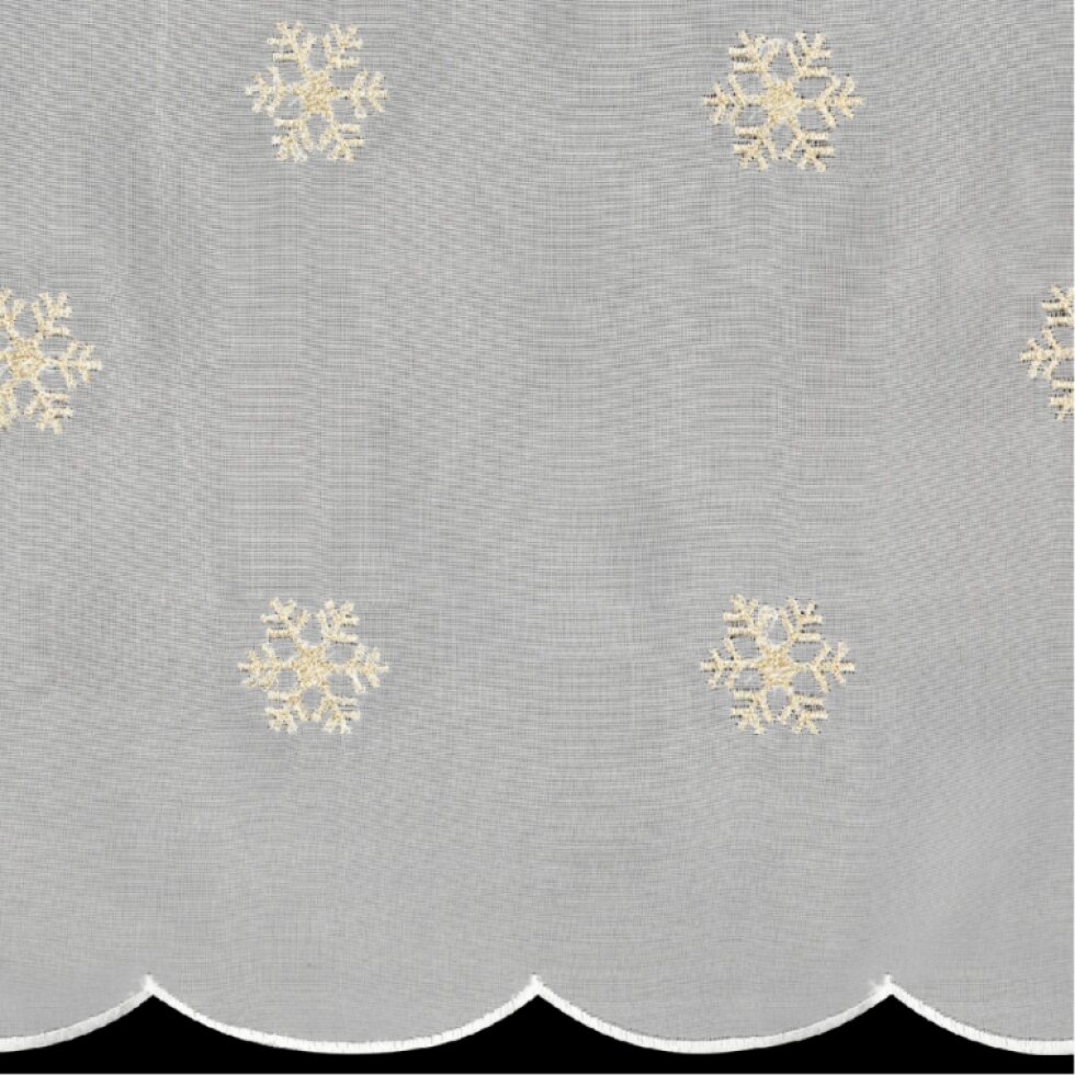Vánoční voálová záclona STELLA GOLD se zlatou výšivkou vloček 350 × 145 cm