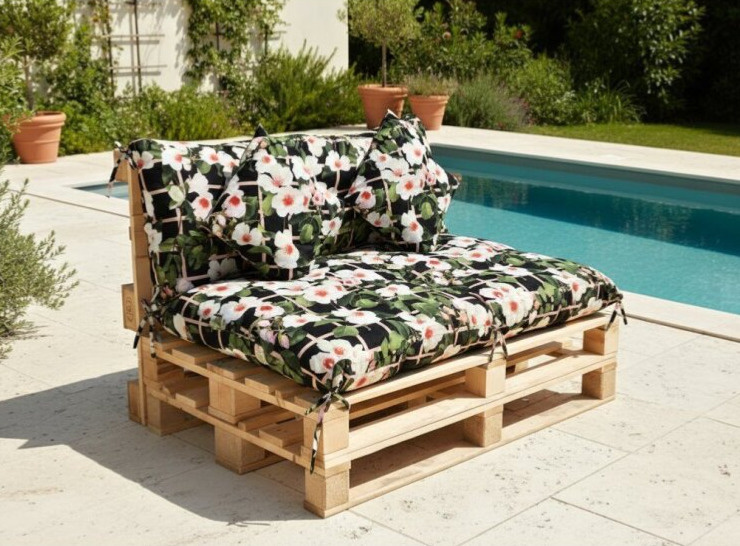 Polstr LUCA vzorovaný SET - DESIGN 72 - sedák 120x80 cm, opěrka 120x40 cm, 2x polštáře 30x30 cm, paletové prošívané sezení Mybesthome