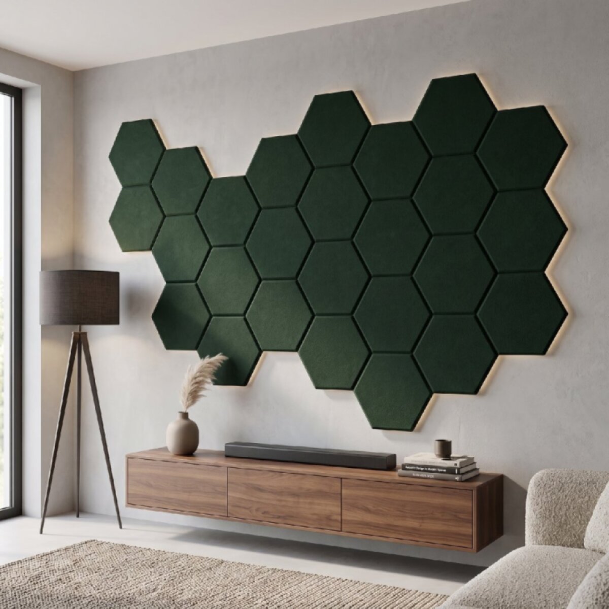 Čalouněný nástěnný panel HEXAGON více rozměrů lahvově zelená MyBestHome
