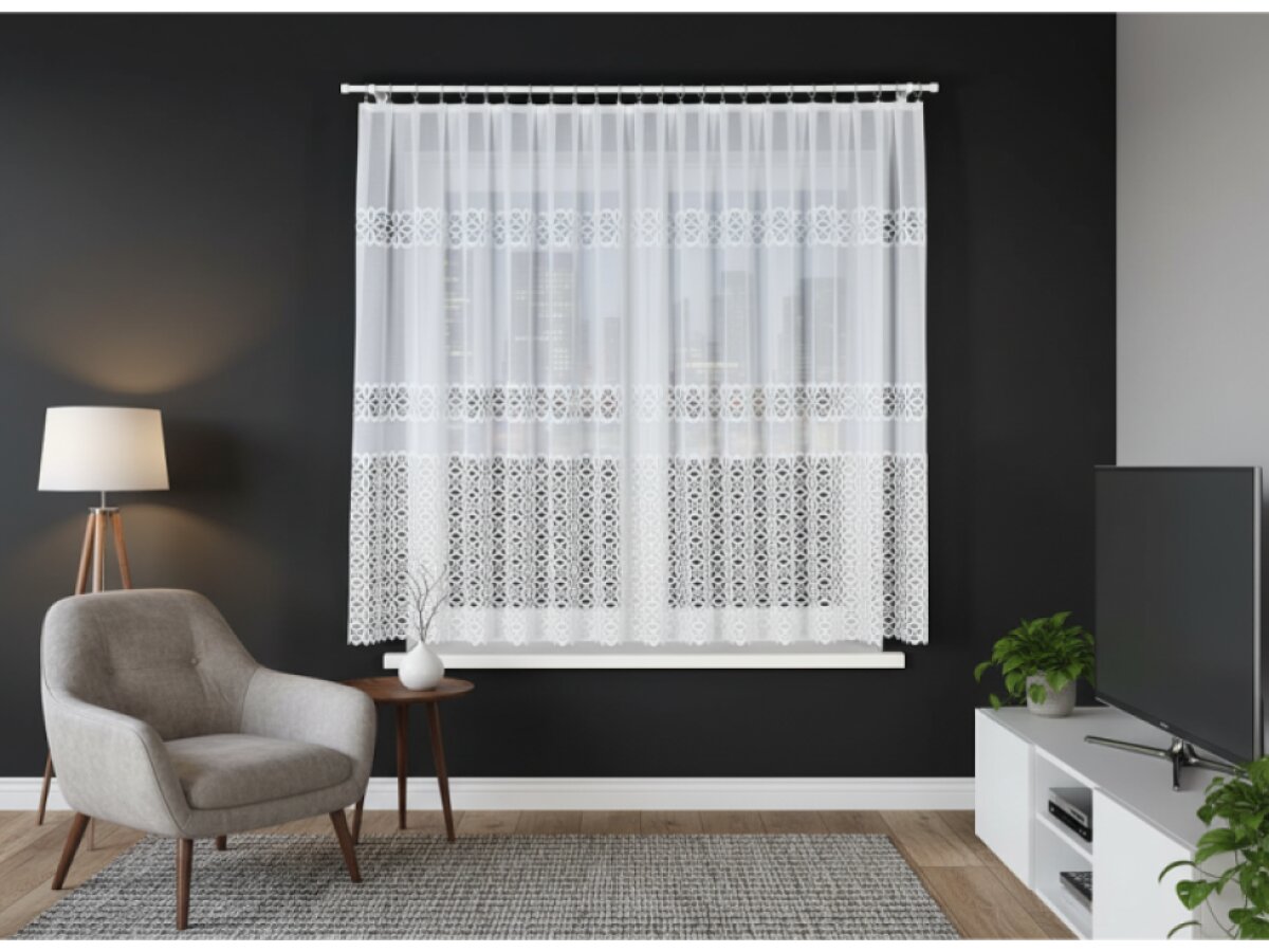 Dekorační krátká vzorovaná záclona na žabky ADRIANNA LINE 160 bílá 300x160 cm MyBestHome